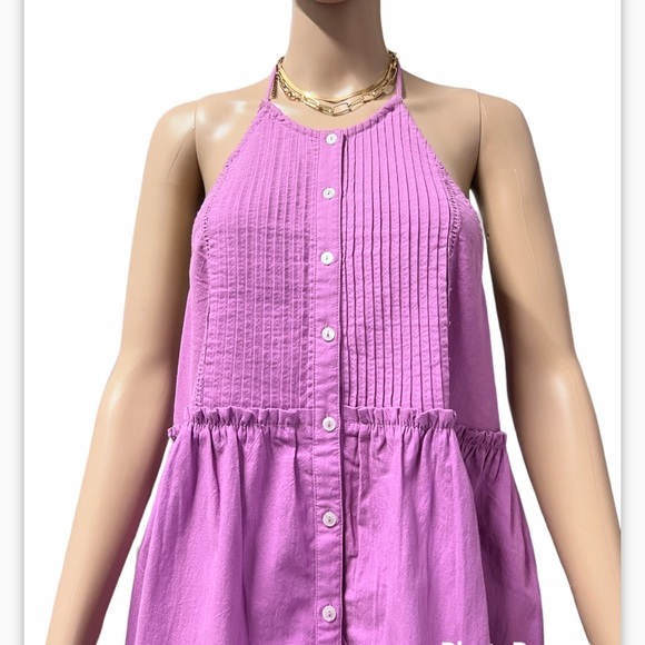 NWT Free People Desert Day Mini Dress Tiered Halter Buttondown Lace-Trim - Picture 8 of 16